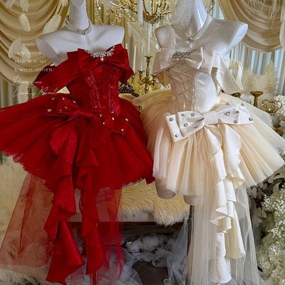 永恒宝石-短款杏色红色氛围感裙