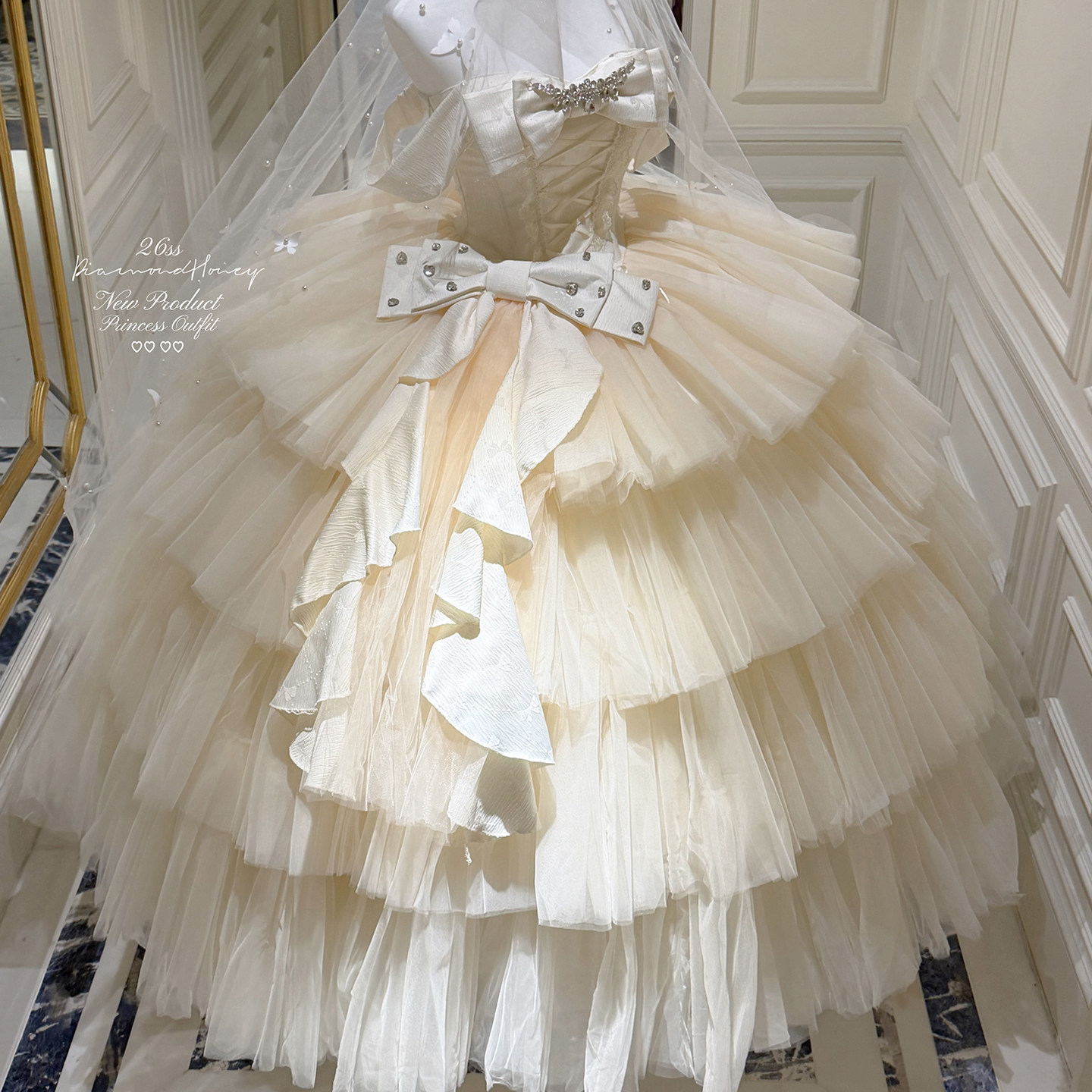 定金【永恒宝石-长款杏色】花嫁优雅蓬蓬裙温柔气质长款连衣裙