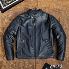 反季头层牛皮男士机车皮夹克大码休闲立领百搭短款舒适真皮外套潮