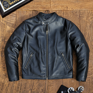 休闲立领百搭短款 机车皮夹克大码 舒适真皮外套潮 头层牛皮男士 反季