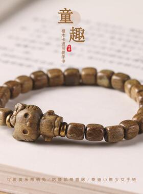 原木简约复古文玩烂漫女孩可爱方珠手串绿檀佛珠小清新礼物