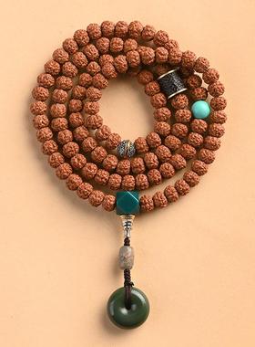 尼泊尔五瓣肉纹小金刚菩提子108颗佛珠手串复古风手链项链男女士