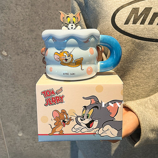 猫和老鼠马克杯水杯女生高颜值陶瓷杯带盖牛奶咖啡杯可爱大容量