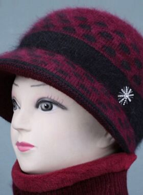 冬季女士中老年妈妈毛线帽子老太太加绒保暖加厚鸭舌针织帽老人帽