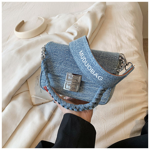 简约方形2025年新款高质感牛仔布单肩斜跨小方包包