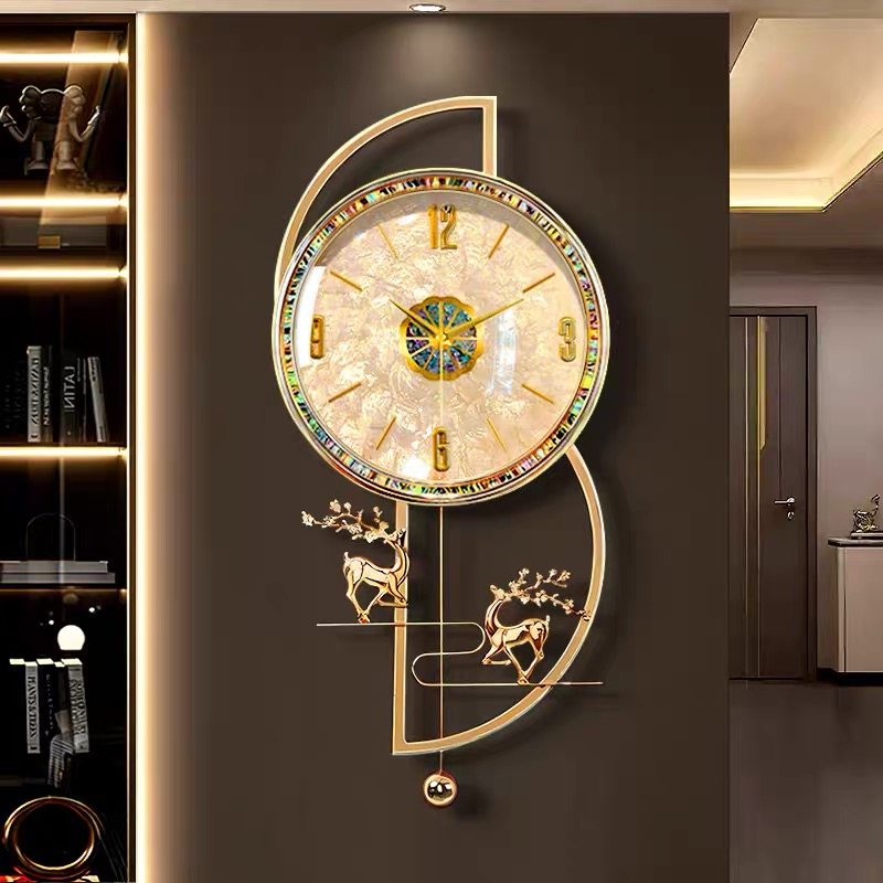 福鹿轻奢挂钟静音客厅艺术装饰大气钟表家用创意简约挂墙时钟挂表