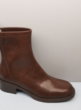 红蜻蜓马丁靴女秋冬款CD67091011T时尚中跟后拉链短筒靴女瘦瘦靴