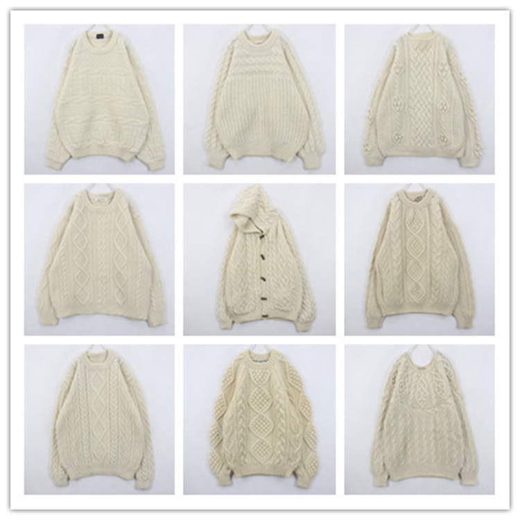 古着Vintage复古白色粗毛线毛衣清纯简约少女麻花森系羊毛衫B26