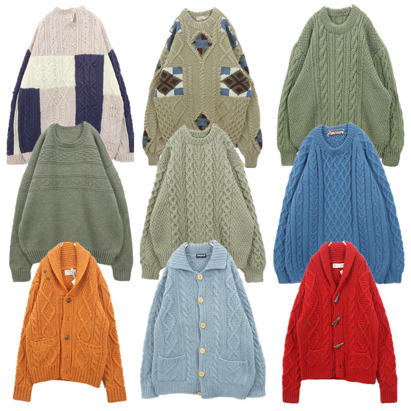 vintage古着毛衣森系手工编织钩花麻花豆豆衫甜美校园冬季外套B38