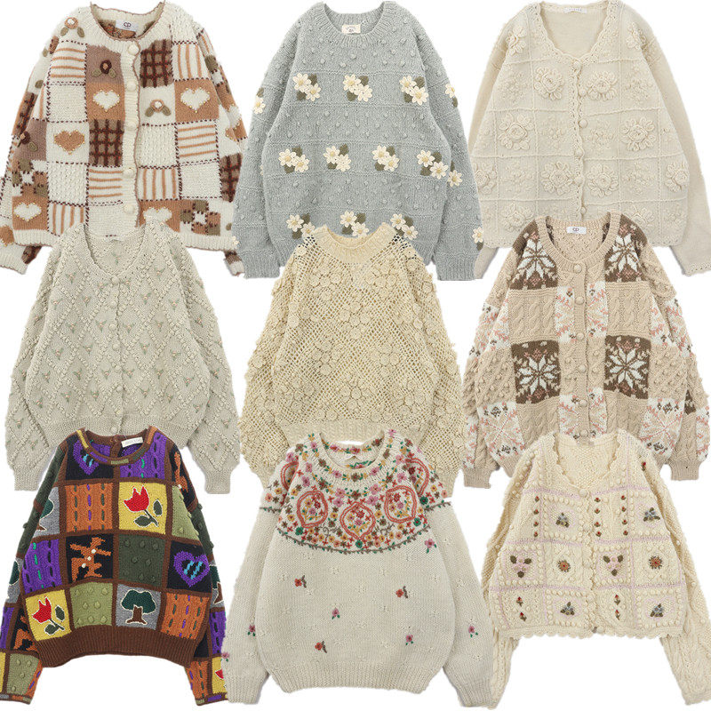 古着毛衣vintage复古手工编织重磅立体钩花羊毛开衫小清新甜美B64,女装/女士精品,毛衣,淘宝优惠券,粉丝福利购,淘宝优惠卷