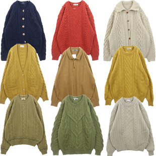 古着vintage毛衣森系手工编织钩花麻花豆豆衫 外套B94 甜美校园冬季