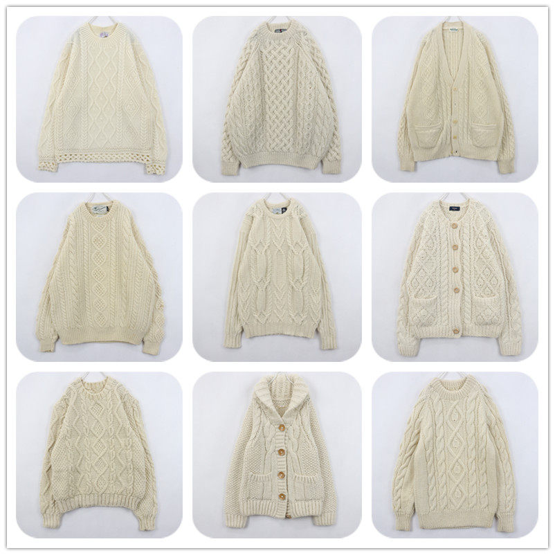 古着Vintage复古白色粗毛线毛衣清纯简约少女麻花森系羊毛衫B30