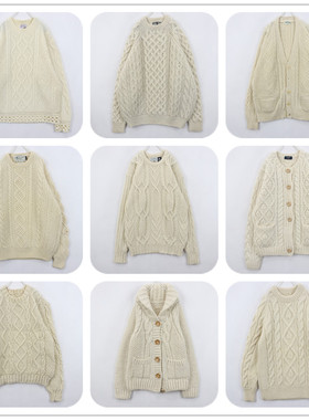 古着Vintage复古白色粗毛线毛衣清纯简约少女麻花森系羊毛衫B30
