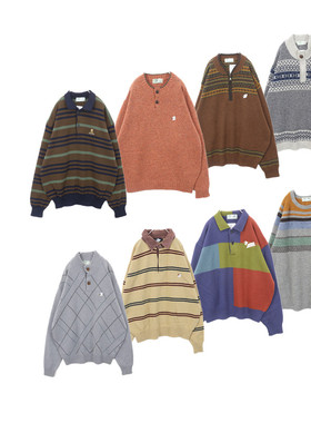 古着Vintage毛衣中古日系小鳄刺绣徽章学院风毛衣A39