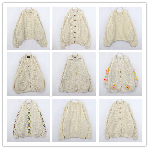 古着Vintage复古白色粗毛线毛衣清纯简约少女麻花森系羊毛衫B86