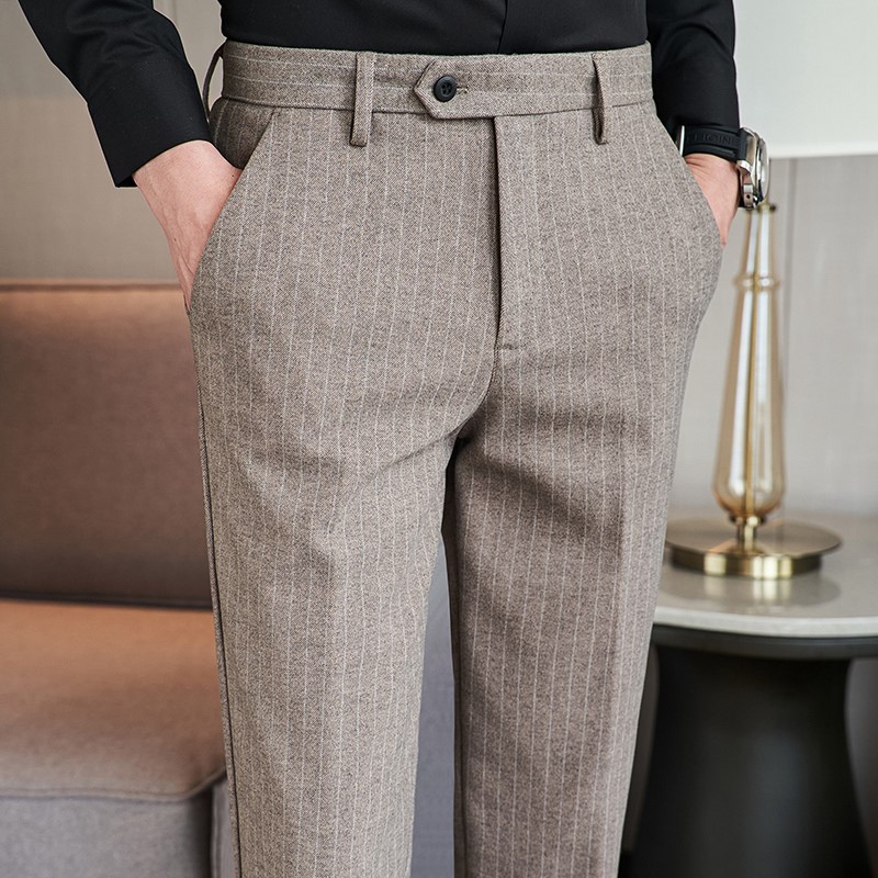 矮个子毛呢裤修身休闲