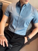 修身 衬衫 衬衣寸 夏季 免烫无痕冰丝纯色休闲商务高级感韩版 男士 短袖
