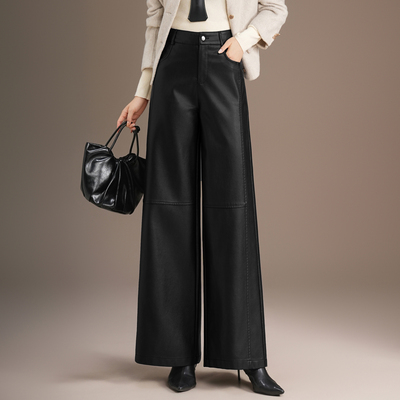 真皮皮裤女秋冬款绵羊皮阔腿裤