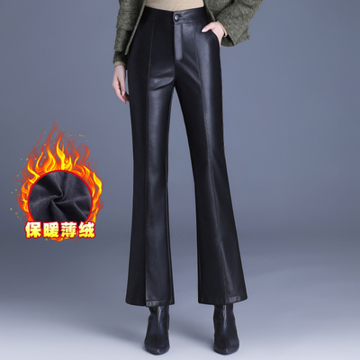 真皮皮裤女加绒绵羊皮微喇叭裤
