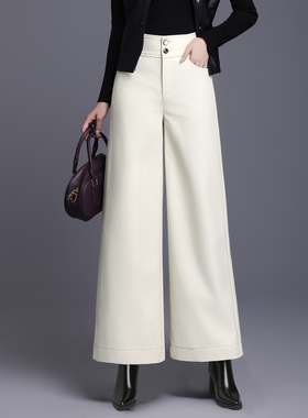 CanterKitten正品牌海宁真皮皮裤女秋冬款加绒绵羊皮阔腿裤九分裤