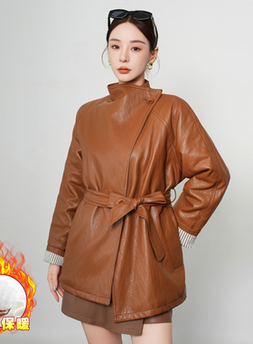 CanterKitten正品海宁真皮皮衣女中长款系带收腰绵羊皮风衣外套潮