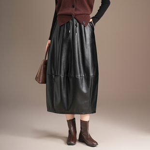 CanterKitten正品海宁真皮皮裙女绵羊皮半身裙女秋冬款百搭花苞裙