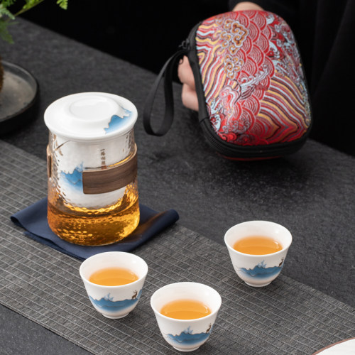 釉上彩陶瓷清新旅行茶具快客杯
