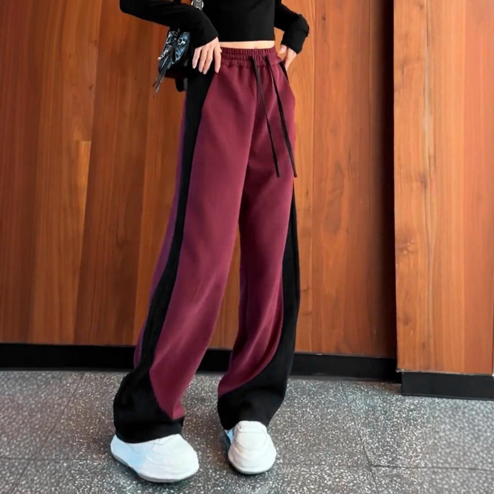 设计感小众酒红色拼色香蕉镰刀裤女秋冬休闲运动卫裤窄版阔腿长裤,女装/女士精品,卫裤,淘宝优惠券,粉丝福利购,淘宝优惠卷