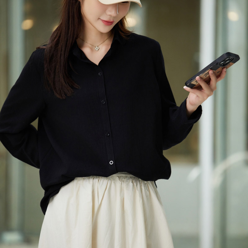 早秋复古全棉休闲衬衫女