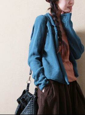 外套女文艺复古棉线保暖针织开衫