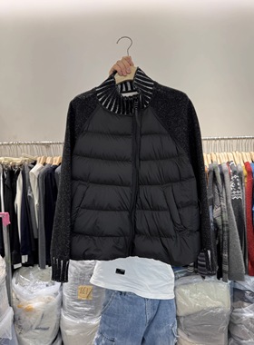 韩国25K-D1308时尚设计感针织拼接立领保暖90白鹅绒羽绒服外套女