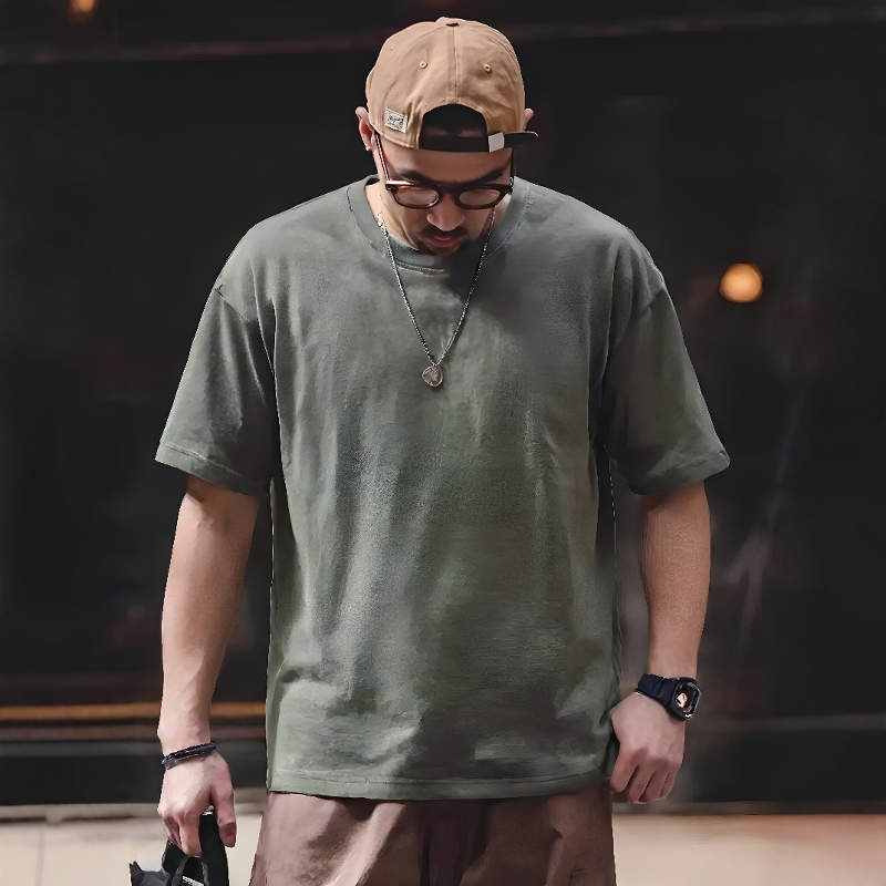 美式复古做旧300g重磅纯棉百搭短袖t恤男夏季打底衫外贸男装体恤