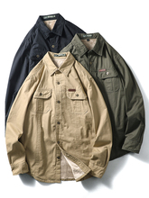 美式复古纯棉工装衬衫男款长袖冬季加绒加厚保暖外贸男装衬衣外套