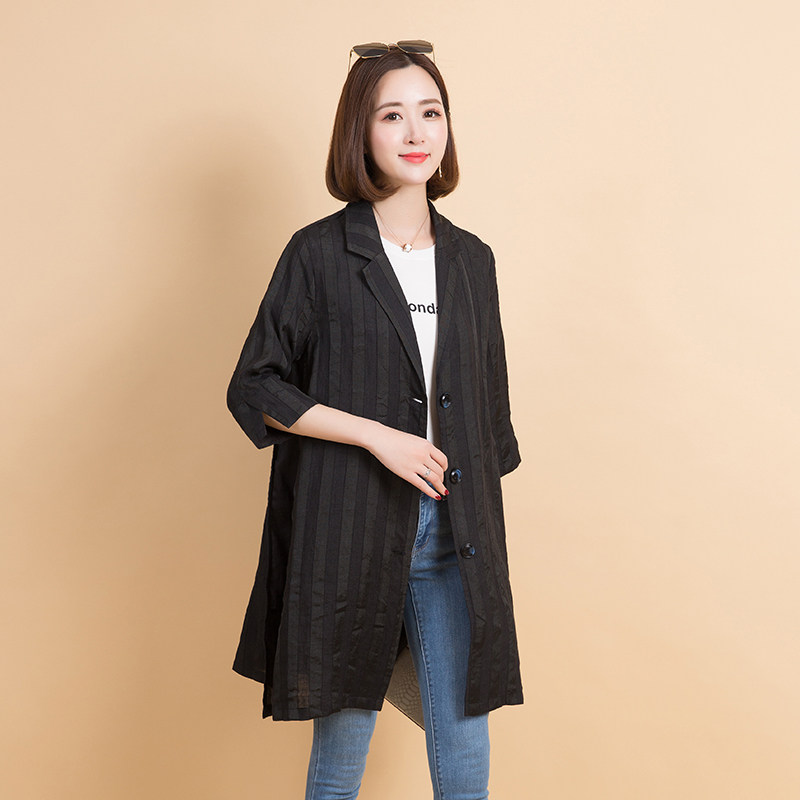 BLAZER WOMENS 2019 SPRING WEAR NEW KOREAN VERSION MID-LENGTH LOOSE CASUAL VERSATILE WINDBREAKER LINEN SPRING AND AUTUMN JACKET