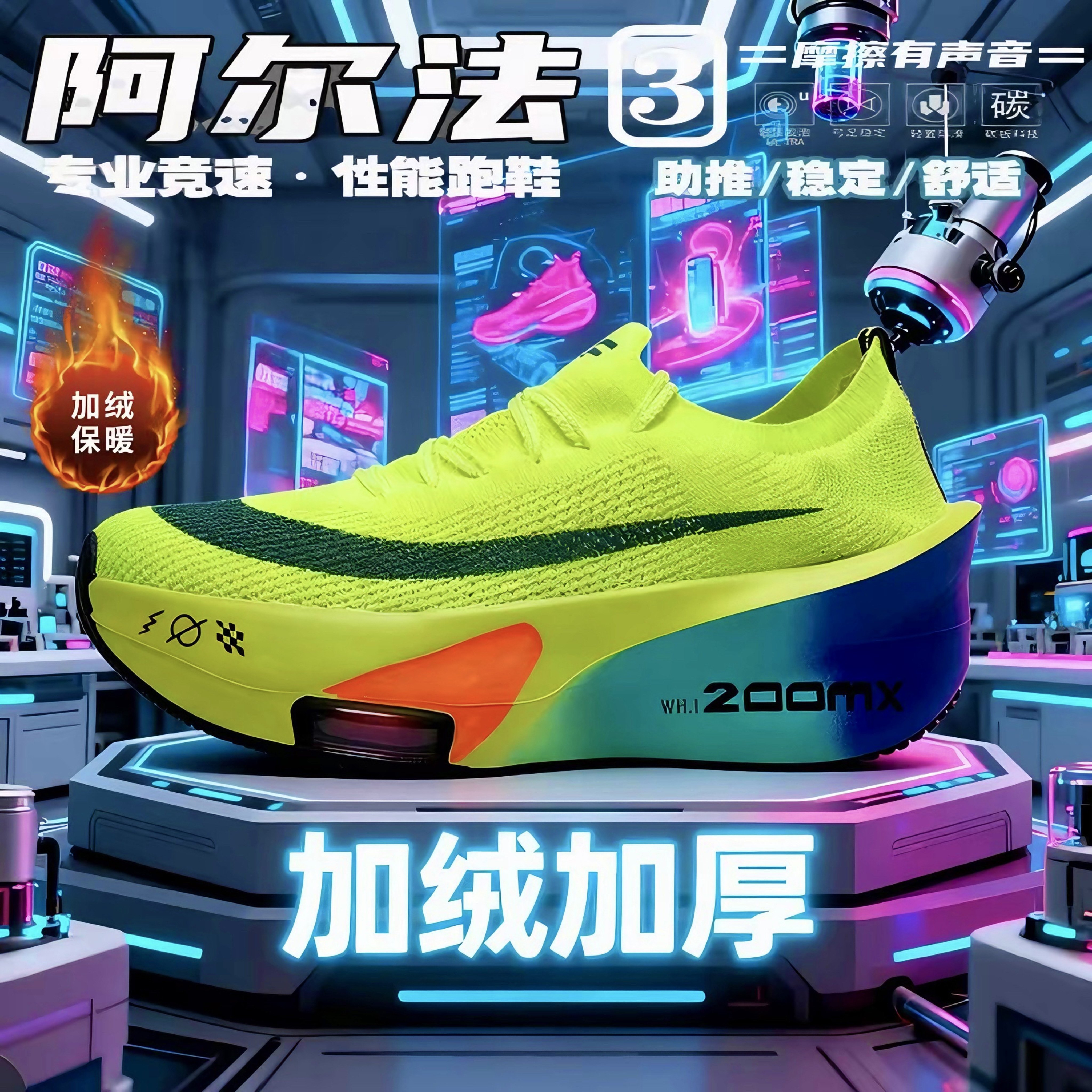 阿尔法3代碳板跑步鞋男童冬季加绒加厚运动鞋专业竞速减震跑步鞋