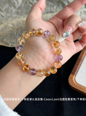 天然黄水晶手链女黄塔晶发招财