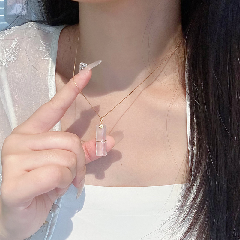 竹节送生日礼物小众白玉髓吊坠