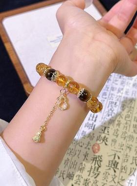 天然黄塔晶手链女招财水晶