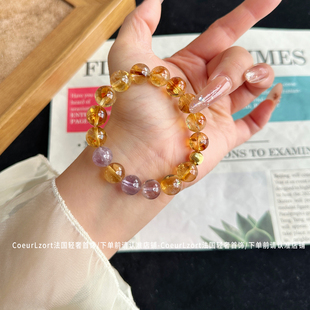 「添财聚福」原创纯天然黄水晶紫水晶手串女招财好运手链手串上岸