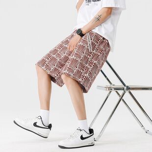 短裤 五分裤 男潮季 子宽松加肥加大胖子男装 潮牌ins满印沙滩裤 大码