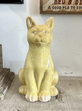外贸样品美式乡村做旧户外花园坐姿陶瓷小猫咪摆件法式户外庭院