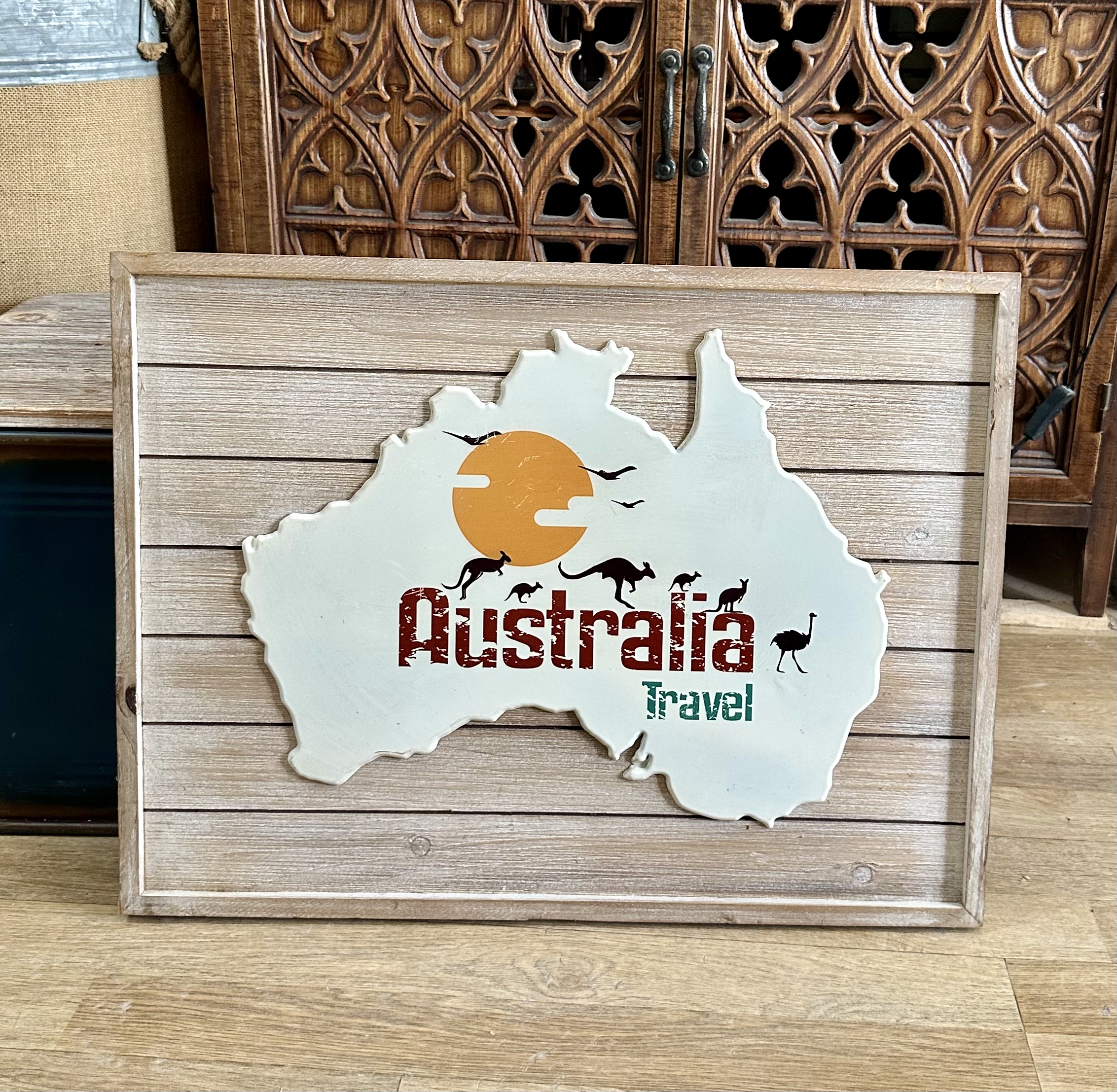 外贸样品澳洲地图Australia旅行主题木版画装饰挂牌墙面装饰画