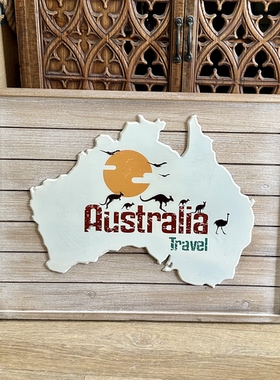外贸样品澳洲地图Australia旅行主题木版画装饰挂牌墙面装饰画