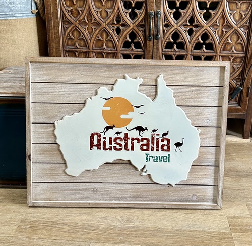 外贸样品澳洲地图Australia旅行主题木版画装饰挂牌墙面装饰画