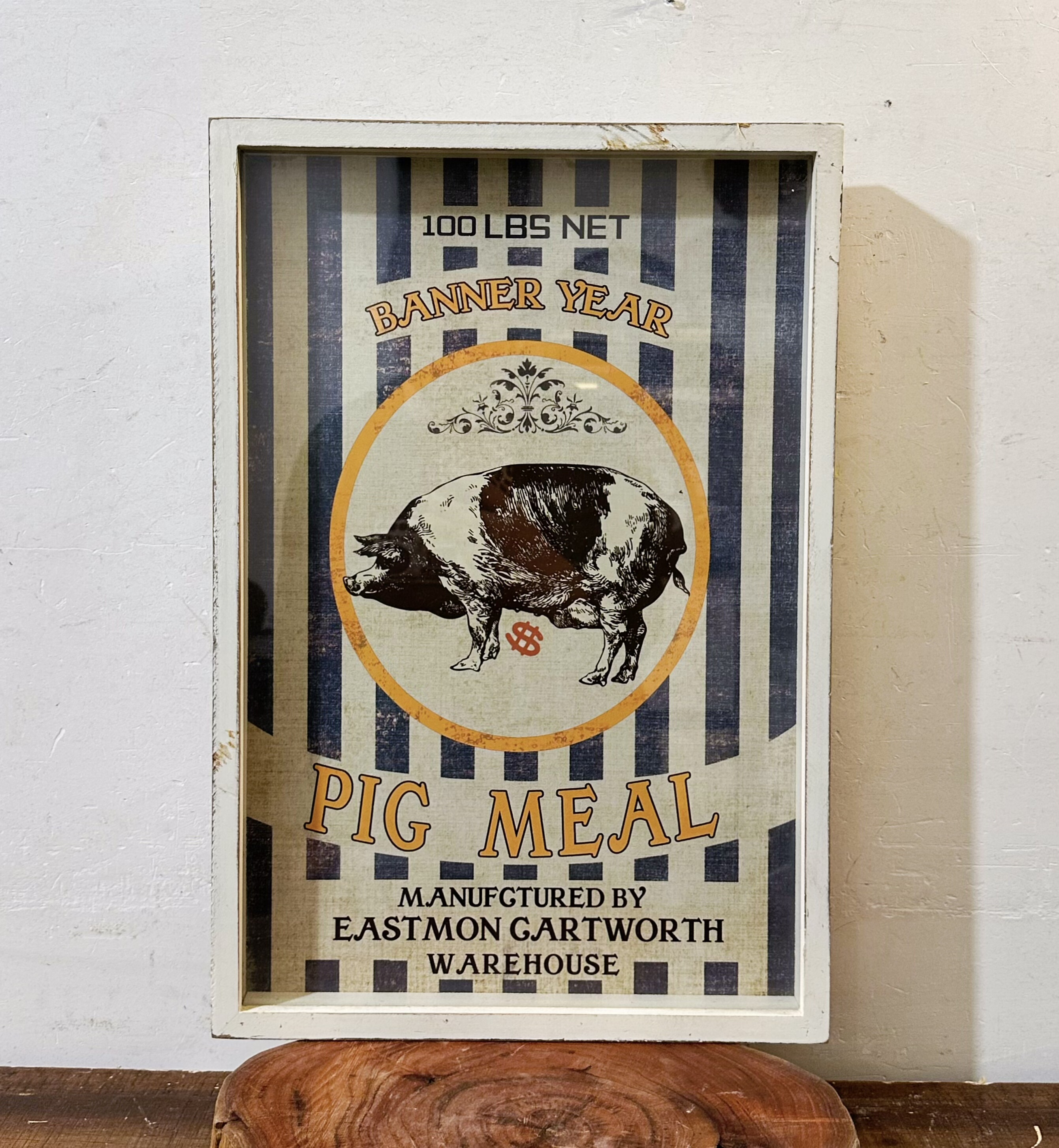 外贸孤品vintage猪饲料包装画框装饰画