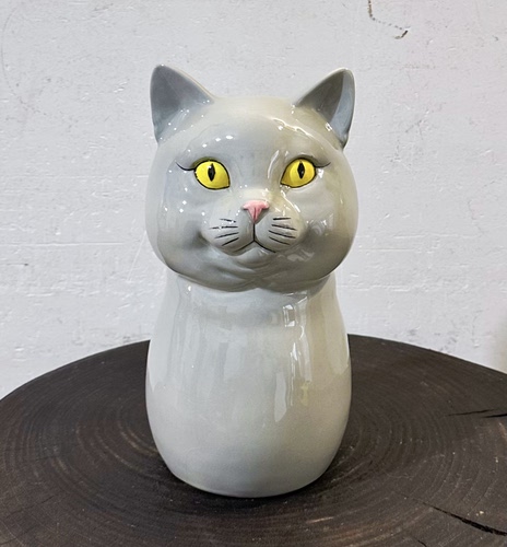 孤品复古陶瓷猫咪摆件 动物造型花瓶插花花器 收纳罐