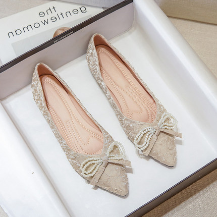 平底单鞋女2025新款夏季尖头浅口豆豆鞋百搭气质温柔瓢鞋小码3334