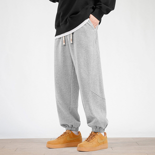 宽松百搭潮加绒加厚长裤 灰色休闲卫裤 束脚运动裤 2025春秋季 子 男士