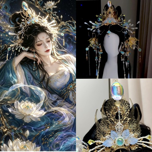 倾心原创古风司命仙侠发冠发钗发箍对夹手工套装头饰神女冠汉服