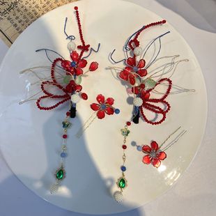 凌妙妙同款虞书欣永夜星河发饰古风对夹红色喜庆头饰边夹发钗配饰